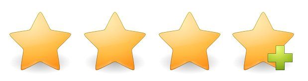 Four gold stars, the last with a green plus sign.