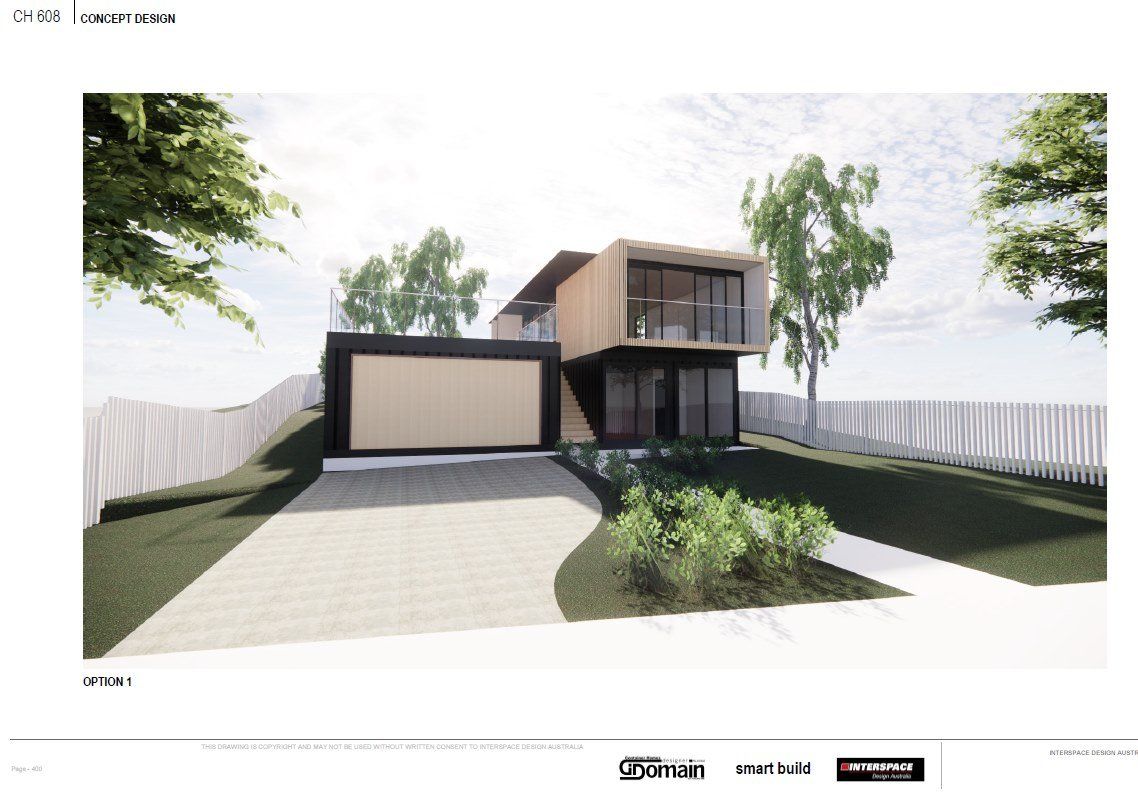 Modern house exterior with a garage, glass windows, and a paved driveway.