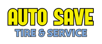 Auto Save tire and service logo in yellow and blue, with black outline on white background.