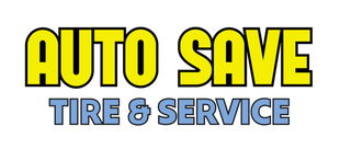 Auto Save tire and service logo in yellow and blue, with black outline on white background.
