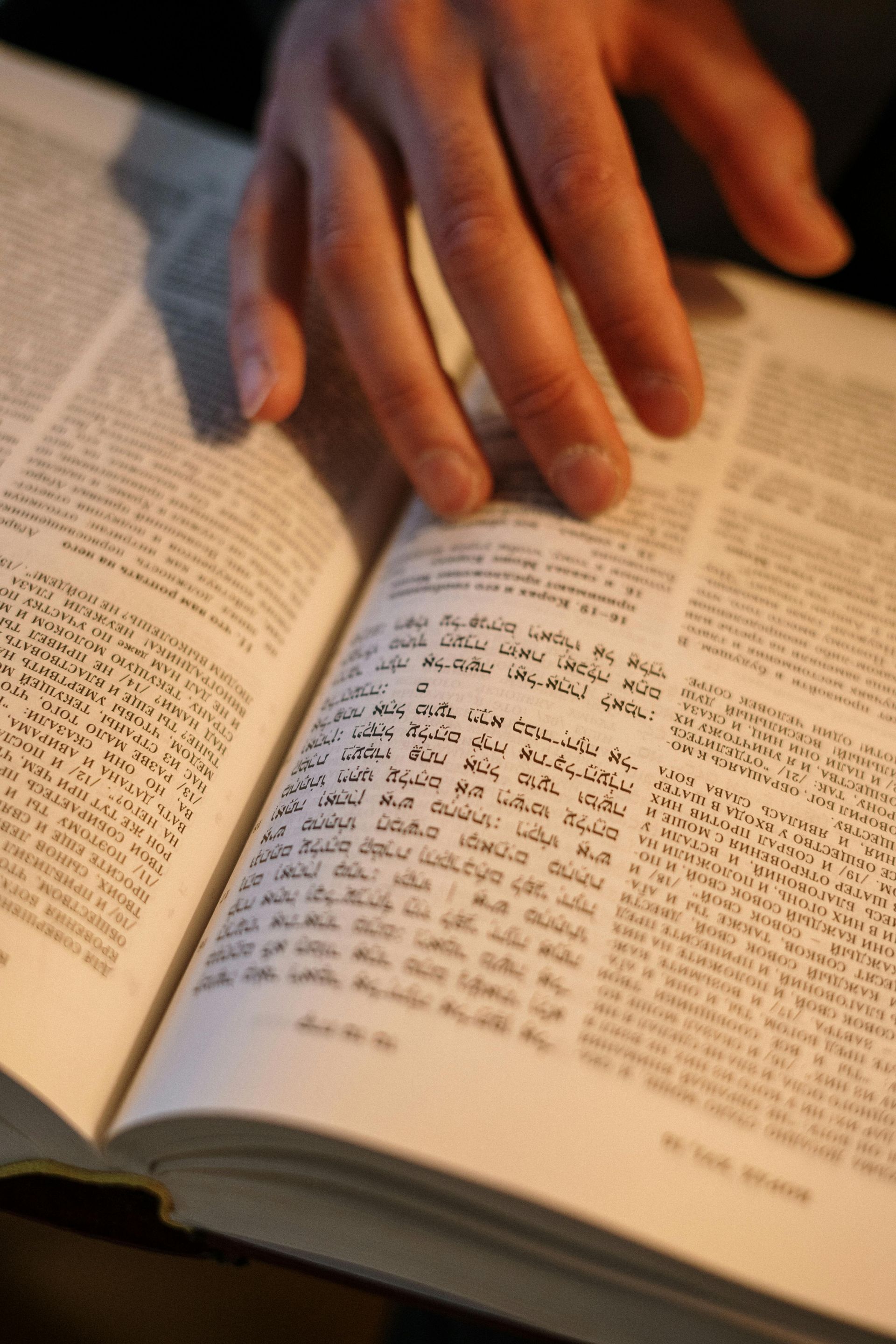 A person is reading a book with their hands
