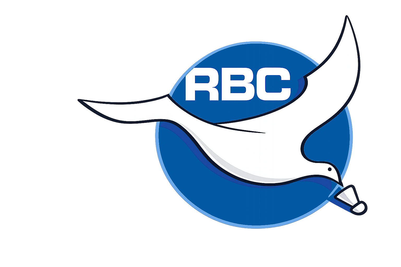 Logo met een witte vogel die voor een blauwe cirkel vliegt en een badmintonshuttle in zijn snavel houdt