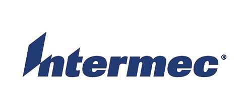 Intermec logo: Blue stylized text on white background.