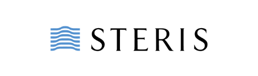 STERIS logo with blue wave icon and black text on white background