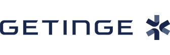 GETINGE logo in dark blue with a stylized emblem on a white background