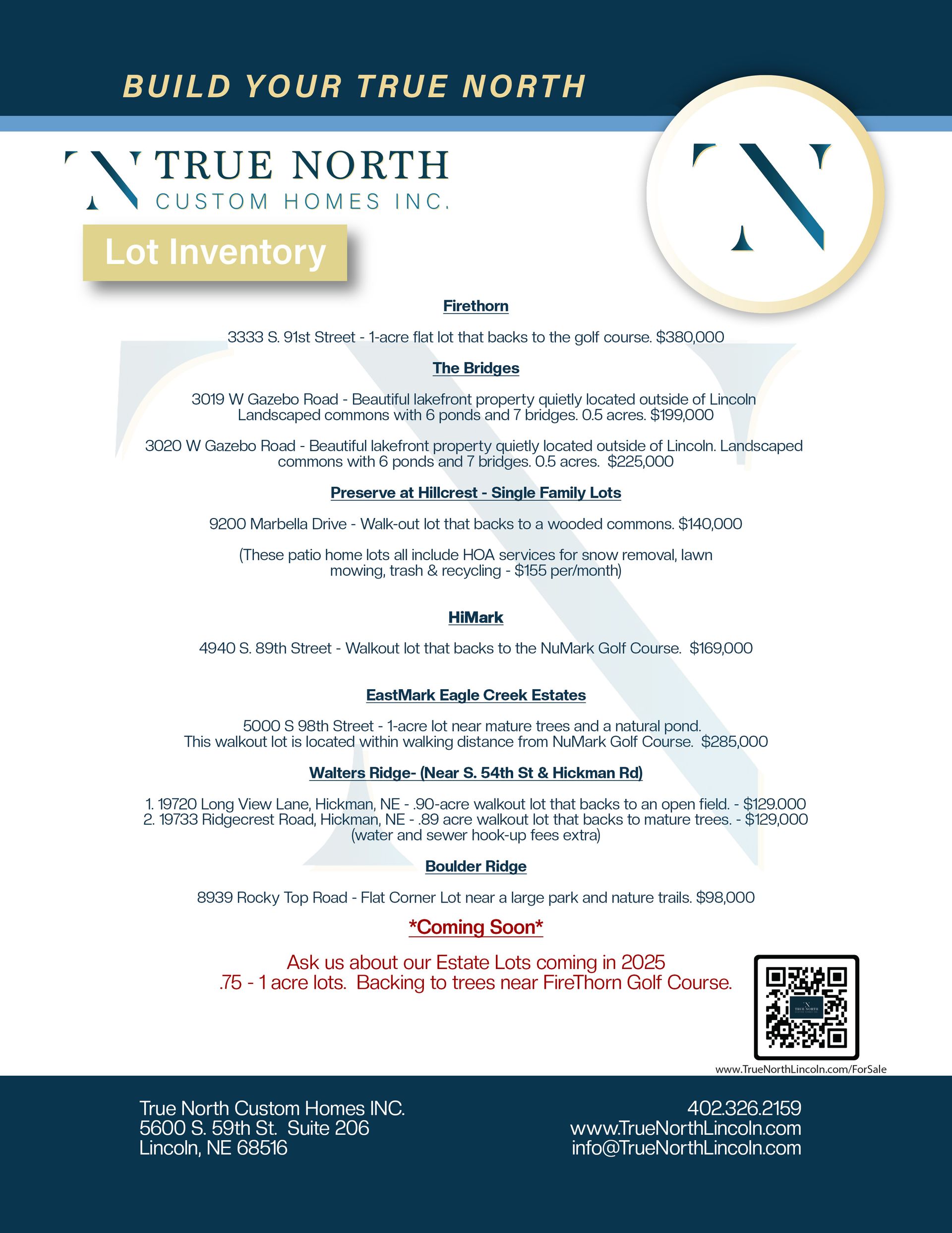 Current Properties and Lots For Sale