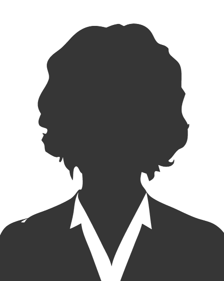 Silhouette of a person in a suit jacket and collared shirt with curly hair.