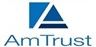 AmTrust logo with blue geometric icon and black wordmark