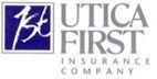 Utica First Insurance Company logo in blue and gray text with a stylized white emblem on a blue square.