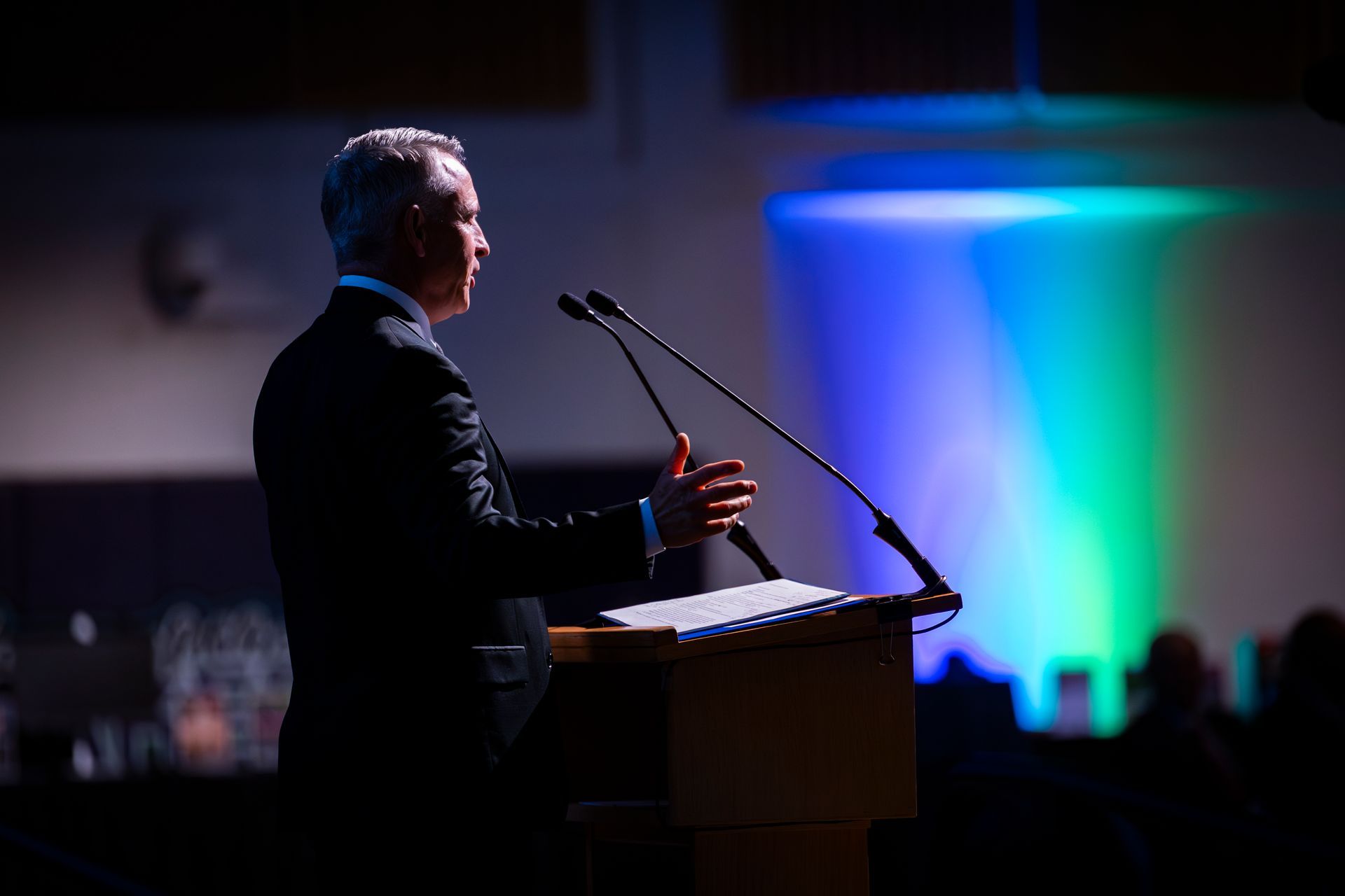 kevin wamsley is talking on stage at Evening at Nipissing 2026
