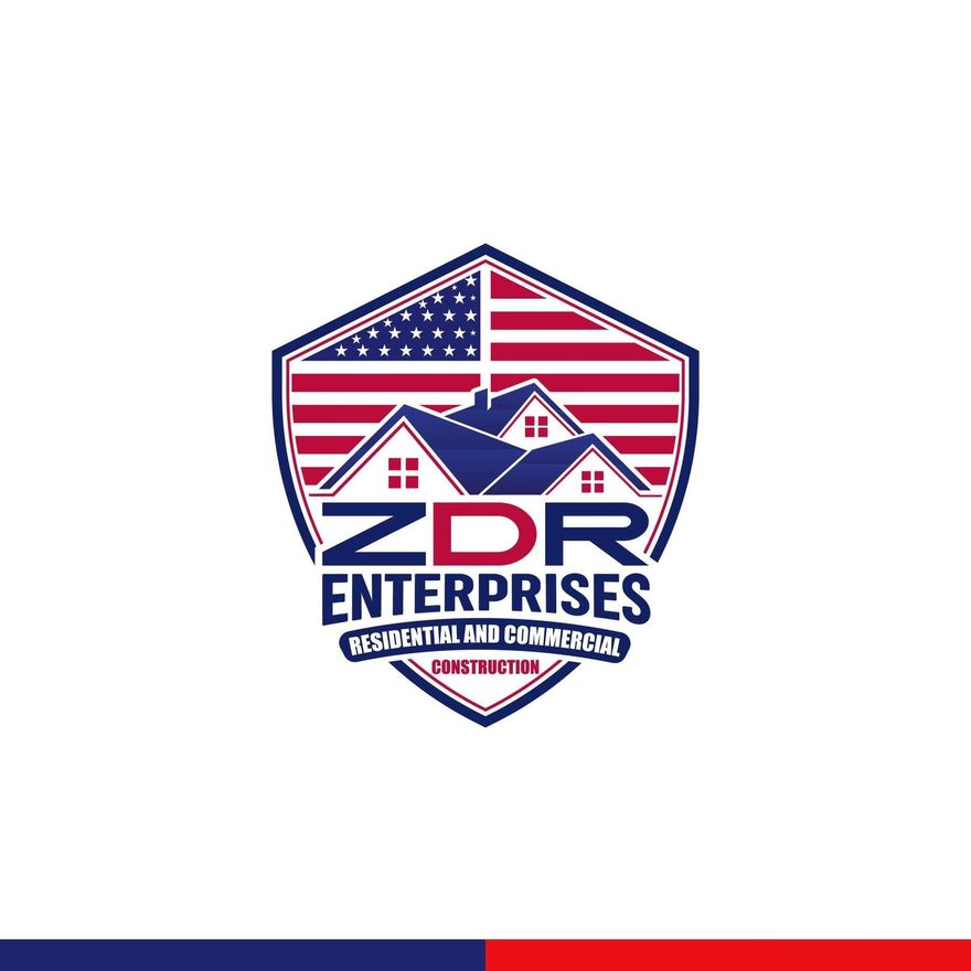 ZDR Enterprises logo with blue-and-red house roof, stars, and U.S. flag design
