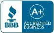 BBB Accredited Business logo: Blue and white badge with