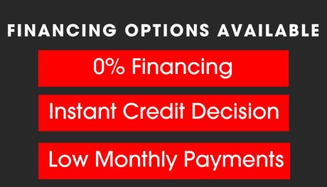 Financing options: 0% financing, instant credit decision, and low monthly payments, all on red blocks.