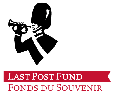 Black silhouette of a trumpet player above the Last Post Fund / Fonds du Souvenir logo