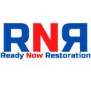 A blue and red logo for rna ready now restoration