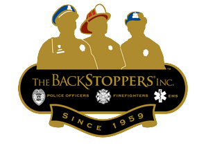 Logo of The BackStoppers Inc., a support organization for police, firefighters, and EMS. Features silhouettes of three first responders.