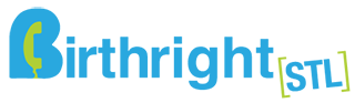 Logo for Birthright STL, with a phone handset graphic and green accents.
