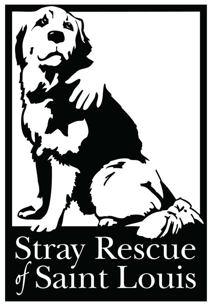 Black and white logo of a dog sitting; text below reads