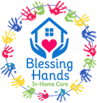 Blessing Hands In-Home Care logo with house, heart, hands, and colorful handprints in a circle