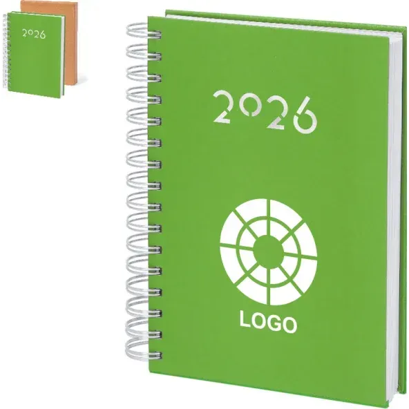 Agenda verde 2026 con espiral, con 
