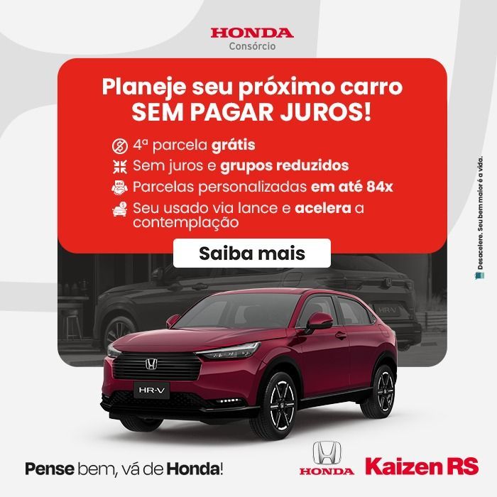 Anúncio da Honda: Planeje seu próximo carro. Honda HR-V vermelho em frente a um carro desfocado.
