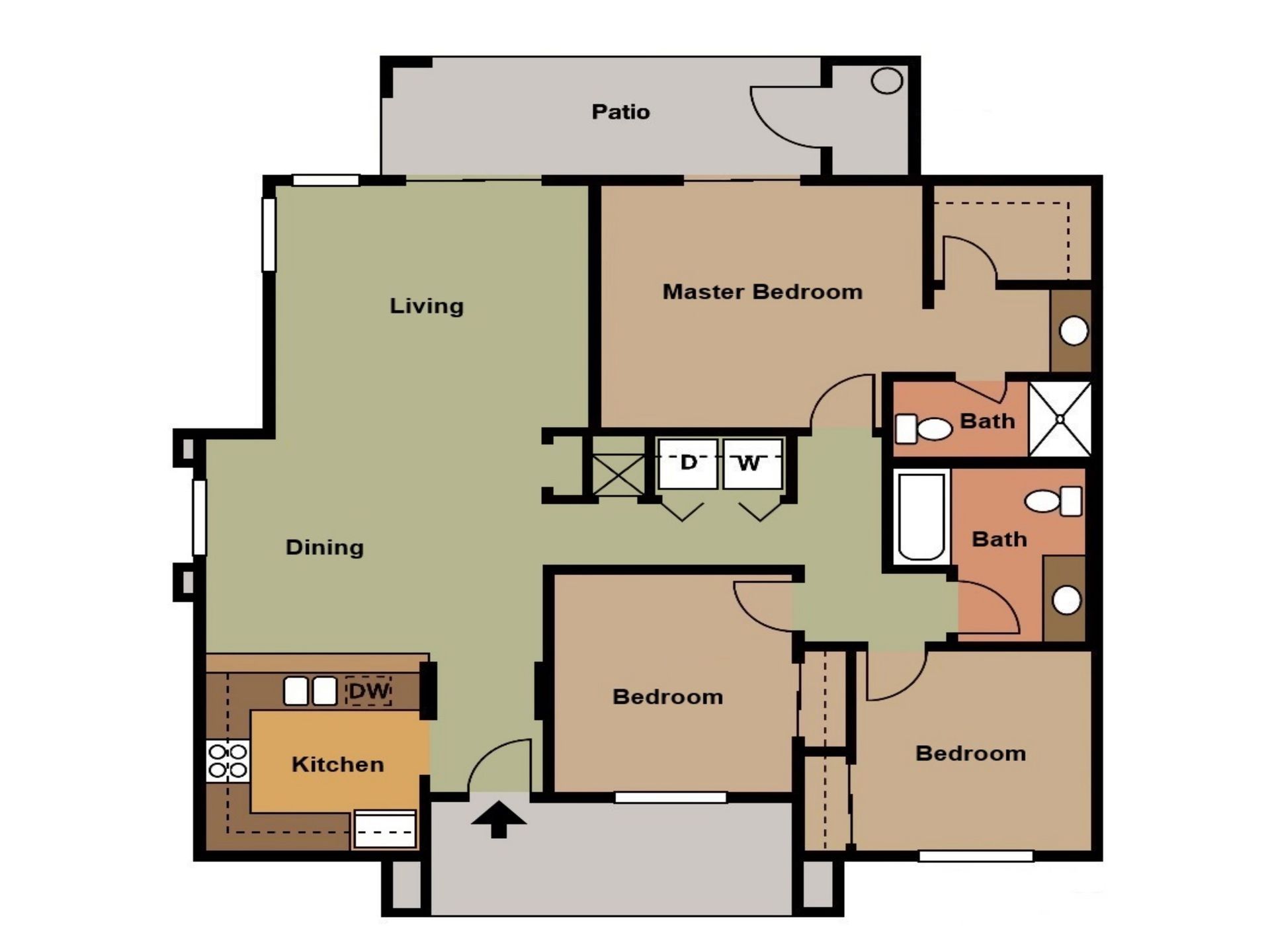a floor plan of an apt with three bedrooms