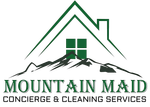 A logo for mountain maid concierge and cleaning services