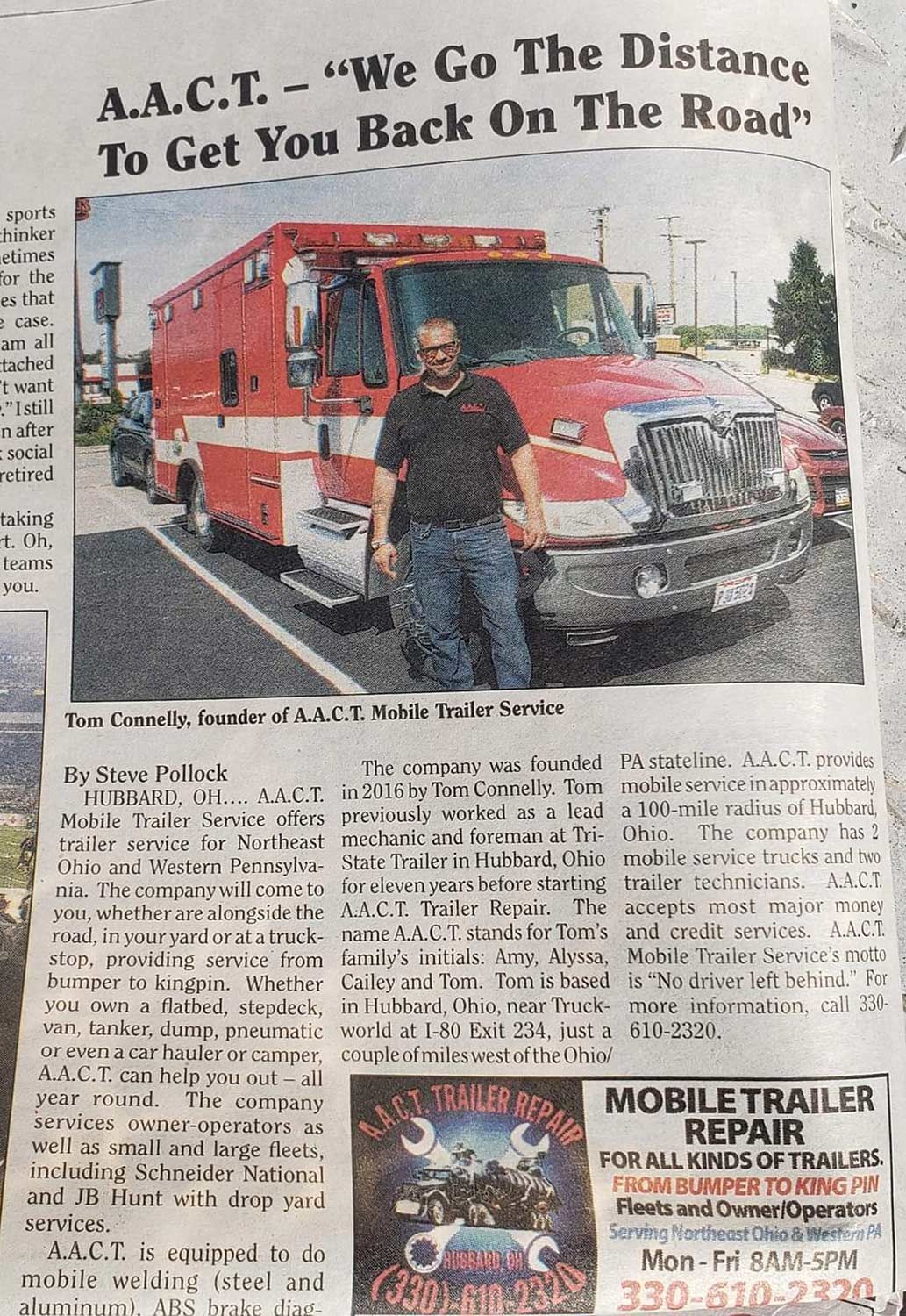 Newspaper Article — Akron, OH — AACT Trailer Repair