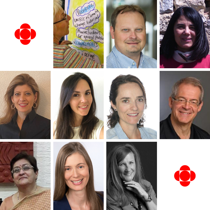 A grid of professional portraits of eleven diverse individuals, flanked by two CBC logos.