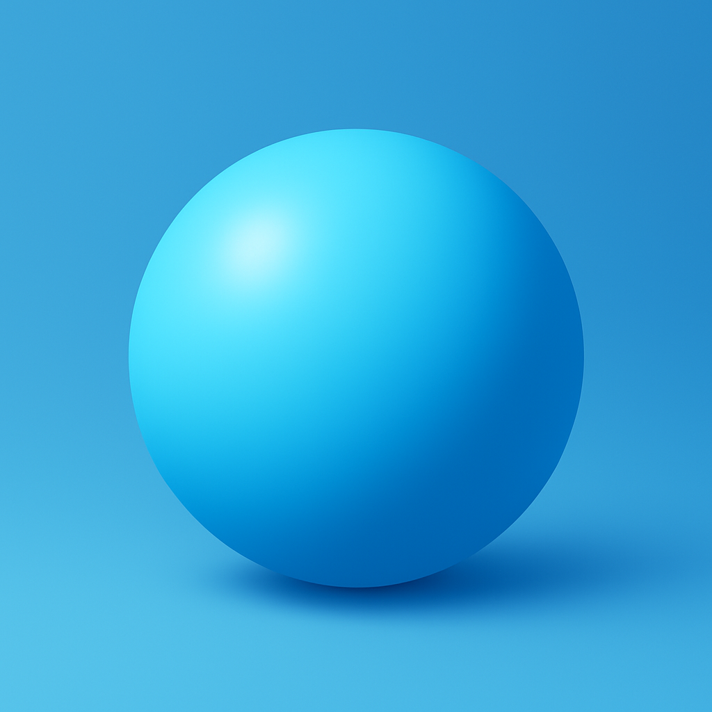 A smooth, bright blue sphere centered against a matching blue background, lit to create soft highlights and a shadow.