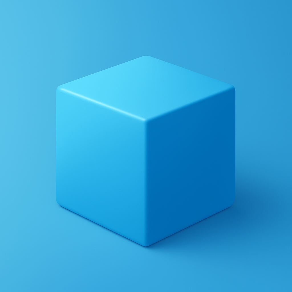 A simple, solid light blue cube centered against a matching blue background.