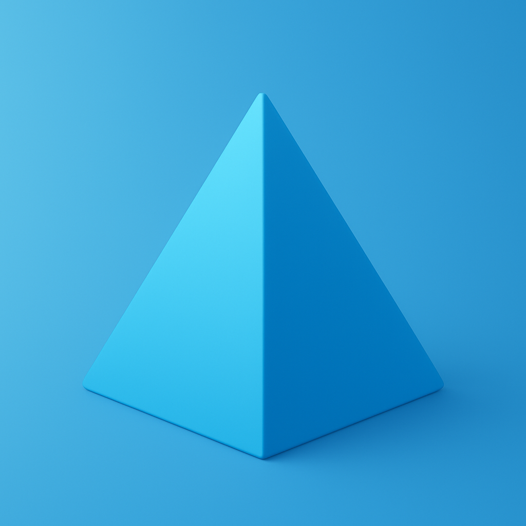 A solid blue square-based pyramid centered on a matching light blue background.