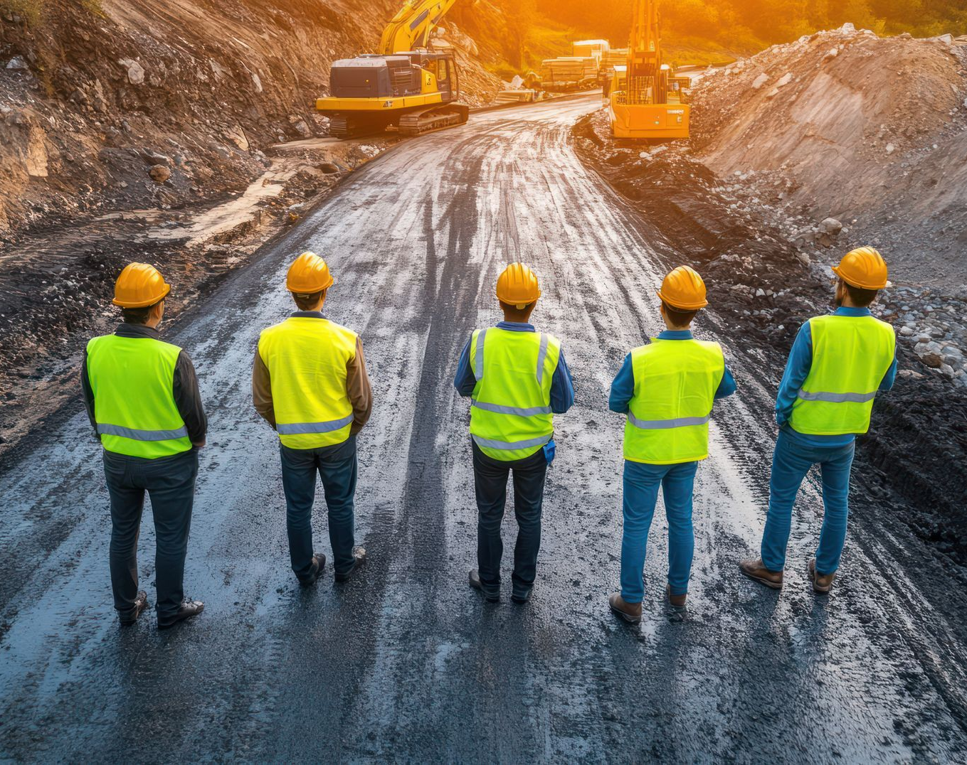 Workers looking at their progress