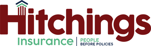 Hitchings Insurance logo with maroon and green text and tagline “People before policies”