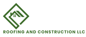 Logo of a house within a green square, with "Roofing and Construction LLC" in green below.
