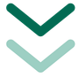 Two stacked downward chevrons, dark green above light teal, on a white background