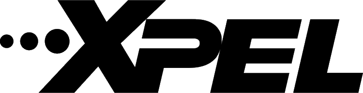 A black and white logo for xpel on a white background