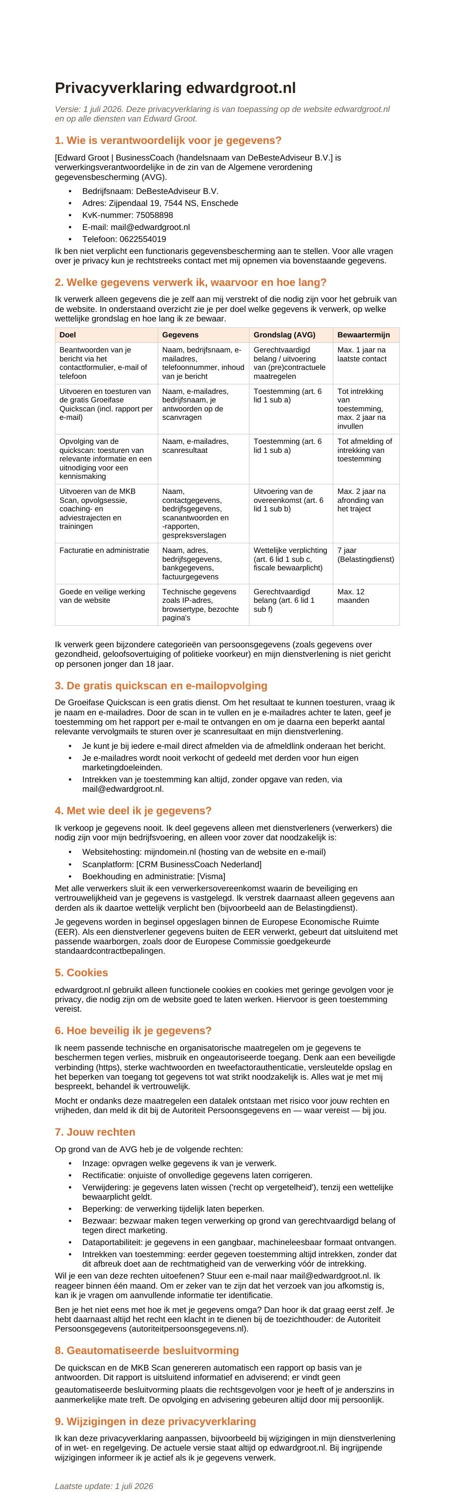 privacy statement Edward Groot