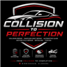Collision To Perfection auto body repair logo with black sports car and red/white text on black background