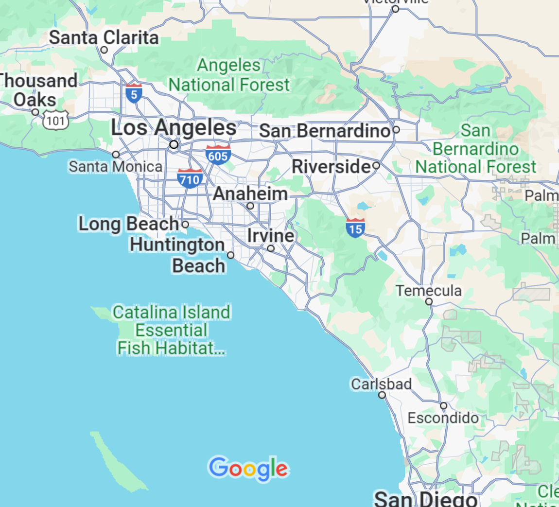 A map of los angeles , san diego , and catalina island.