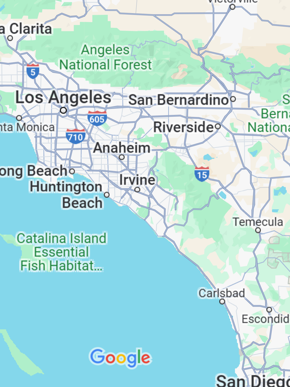 A map of los angeles and san diego is shown on google maps.