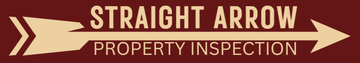 Logo of "Straight Arrow Property Inspection" in an arrow shape with a burgundy background and beige text and arrow.
