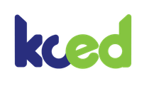 Stylized lowercase “kced” logo in blue and green on a white background