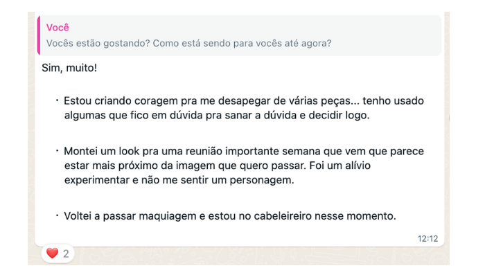 depoimento de mulher que participou do destaque e está muito satisfeita