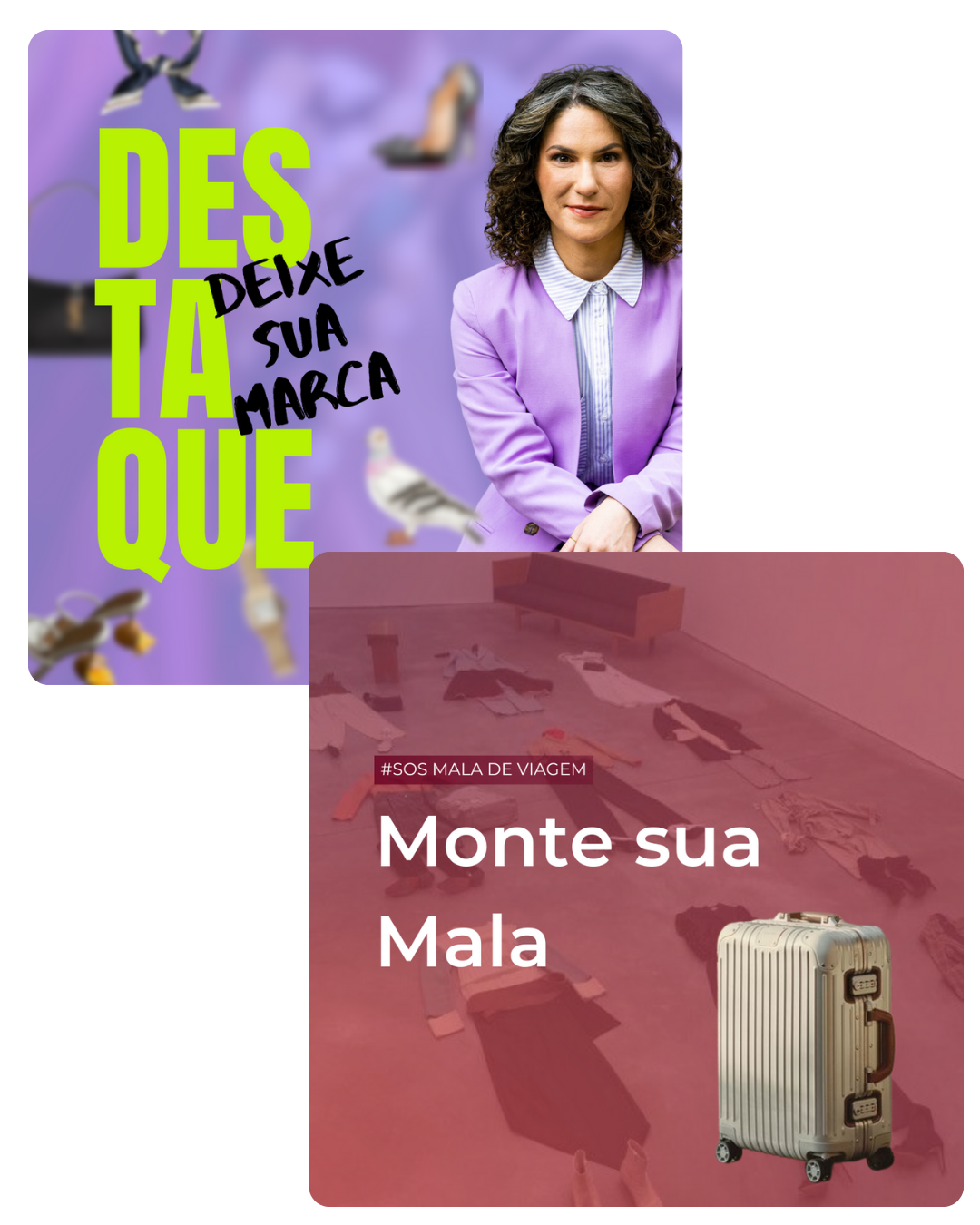 Os dois produtos que você tem acesso nessa oferta: Destaque + SOS Mala de Viajem