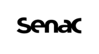 Logotipo preto e branco do Senac sobre fundo branco.