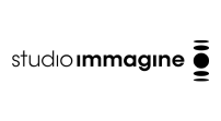 Um logotipo preto e branco para imagem de estúdio em um fundo branco.