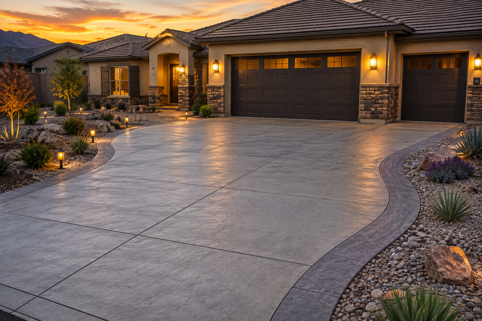 Concrete driveway completed for new house.