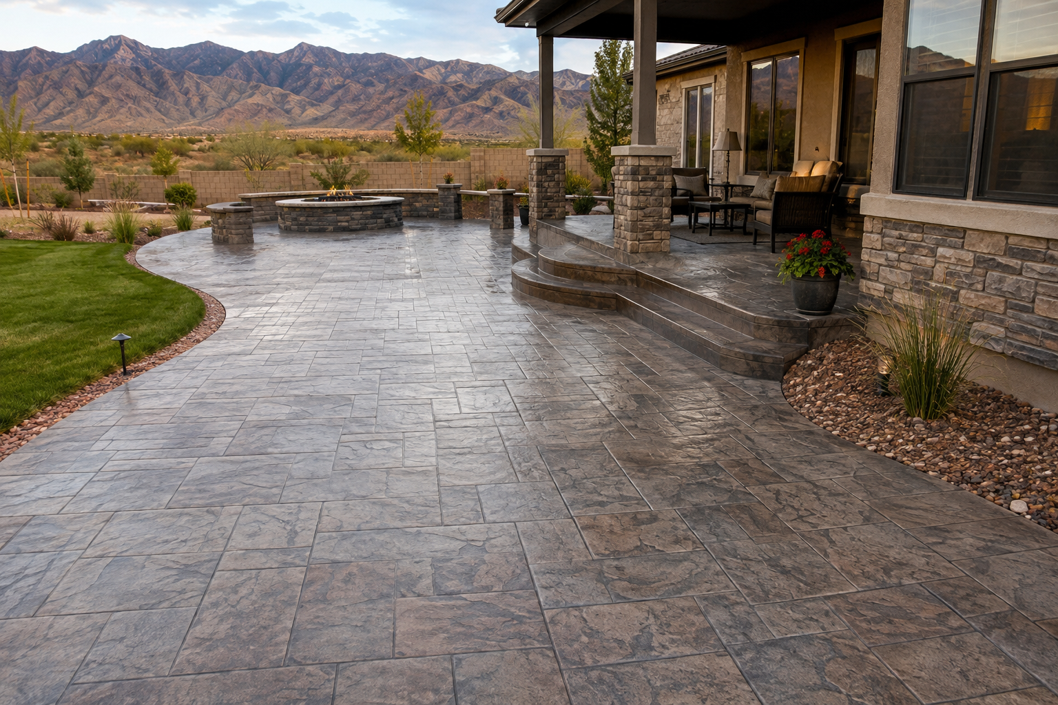 A new stamped and stained patio in Southern Nevada