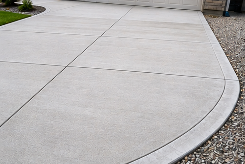 A newly poured concrete driveway